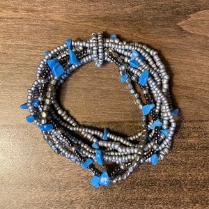 Blue, Bronze and Gray Bead Bracelet
